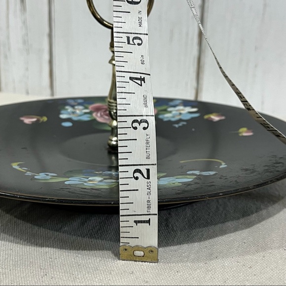 Vintage Center Handled Black Serving Tray w/ Tole Painted Design - Picture 13 of 16